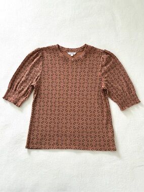 Lucky Brand Top L Brown Black Geometric Print Fall Autumn Shirt Casual Boho